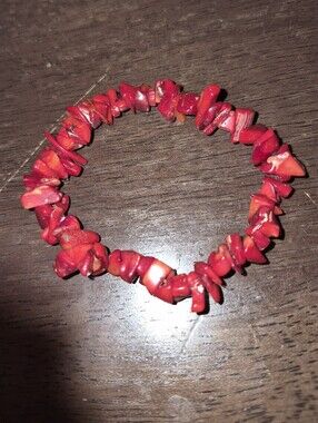 Vibrant Red Coral Chip Bead Stretch Bracelet